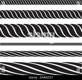 Set of 6 vector elements in the form of marine rope. Stock Vector