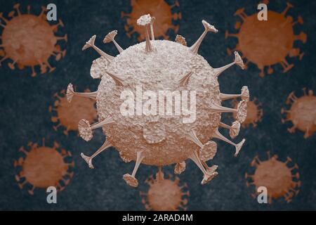 Coronavirus cells in human body. Respiratory virus in microscopic view ...