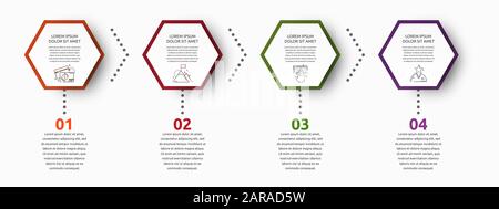 Vector infographic with 4 hexagons. Used for four diagrams, graph ...