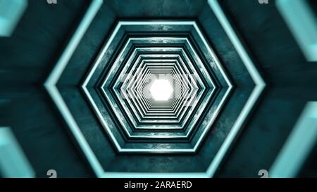 3D Rendering, Hexagon tunnel Abstract, Atom, Backgrounds, Bright, Chemistry Stock Photo