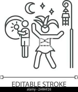 Samba pixel perfect linear icon. Brazilian carnival in night. Dancing lady in national costume. Thin line customizable illustration. Contour symbol. V Stock Vector