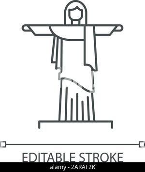 Christ the Redeemer pixel perfect linear icon. Brazilian sculpture. Cristo Redentor. Rio de Janeiro statue. Thin line customizable illustration. Conto Stock Vector