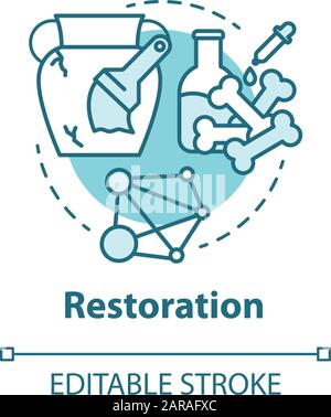 Restoration concept icon. Laboratory analysis archeological artifacts. Prehistoric remains study. History reconstruction. Vector isolated outline RGB Stock Vector