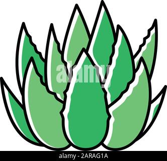 Cactus sprouts green color icon. Aloe vera leaves. Growing medicinal herb. Decorative plant. Botanical ingredient for organic cosmetic. Dermatology an Stock Vector