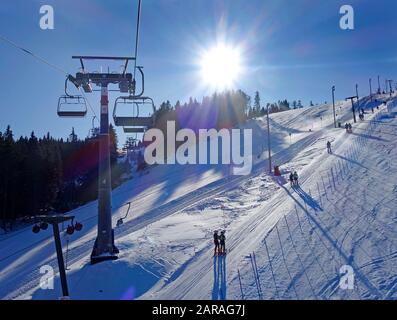 Sunny day at ski resort. Rogla, Slovenia. Stock Photo