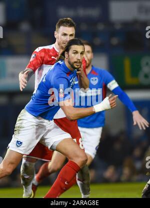 Christian Burgess of Portsmouth during the Emirates FA Cup fourth round match between Portsmouth and Barnsley at Fratton Park ,  Portsmouth, UK - 25th January 2020 - Editorial use only. No merchandising. For Football images FA and Premier League restrictions apply inc. no internet/mobile usage without FAPL license - for details contact Football Dataco  : Stock Photo