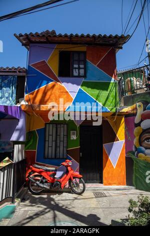 Medellin, Colombia: Comuna 13, these days the area is known for the graffiti/ street art which has helped transform this area. Stock Photo