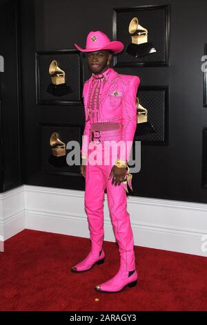 Los Angeles, CA, USA. 26th Jan 2020. Lil Nas X arrives at the 62nd Annual Grammy Awards red carpet held at the Staples Center on January 26, 2020 in Los Angeles, California, United States. (Photo by Sthanlee B. Mirador/Sipa USA) Credit: Sipa USA/Alamy Live News Stock Photo