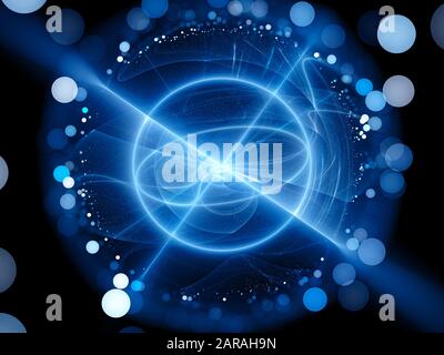 Blue glowing quantum with rays and spherical force field, computer generated abstract background, 3D rendering Stock Photo