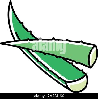 Aloe vera green color icon. Cut succulent leaves. Sliced cactus thorns. Plant sprouts. Dermatology and cosmetology. Organic cosmetic ingredient. Medic Stock Vector