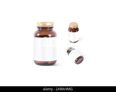 Blank amber glass pill can white label mockup, different views Stock Photo
