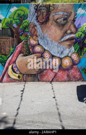 Medellin, Colombia: Comuna 13, these days the area is known for the graffiti/ street art which has helped transform this area. Stock Photo