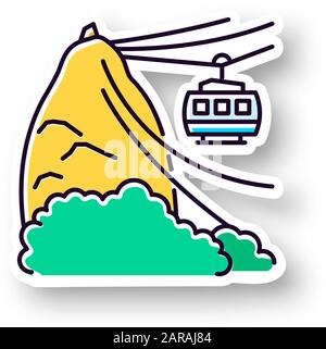 Ropeway patch. RGB color printable sticker. Complexo do Alemao. Brazilian landmark. South America. Favelas. Urban transportation. Vector isolated illu Stock Vector