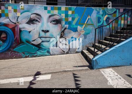 Medellin, Colombia: Comuna 13, these days the area is known for the graffiti/ street art which has helped transform this area. Stock Photo