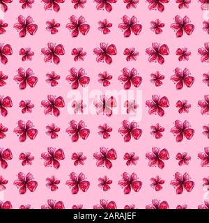 Flower blossom pattern, Japanese plum blossom, watercolor floral seamless background. Floral decoration pattern of Asian apricot or apple blossom, Chinese mume or meihua flowers and pink bud petals Stock Photo