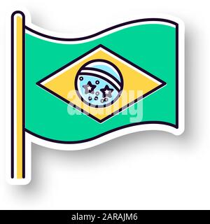 Flag of brazil patch. RGB color printable sticker. State symbol. Constellation over Rio de Janeiro. South american country independence. Vector isolat Stock Vector