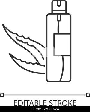 Hair spray pixel perfect linear icon. Organic cosmetic product. Skincare lotion. Thin line customizable illustration. Contour symbol. Vector isolated Stock Vector