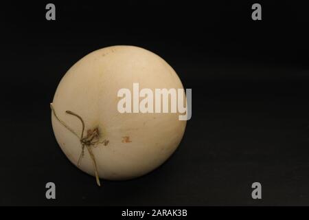 A Cantaloupe Melon on the black background with space for put the text Stock Photo