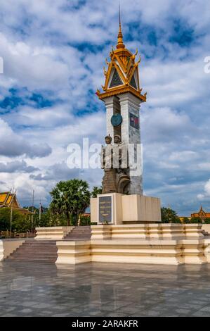 Vietnamese designed Cambodia-Vietnam Friendship Monument in central Phnom Penh erected in 1979 after the Vietnamese invasion Stock Photo