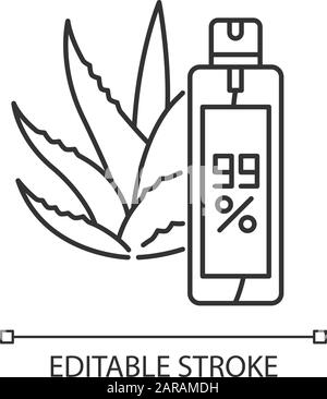 Aerosol pixel perfect linear icon. Aloe vera emergency spray. Plant based hairspray. Thin line customizable illustration. Contour symbol. Vector isola Stock Vector