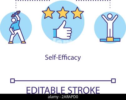 Self efficacy concept icon. Mental health idea thin line illustration. Personal progress. Goal achievements. First place. Vector isolated outline RGB Stock Vector