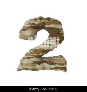 Camouflage army numbers of 2, 3D rendering isolated on white background - Illustration Stock Photo