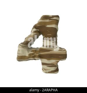 Camouflage army numbers of 4, 3D rendering isolated on white background - Illustration Stock Photo