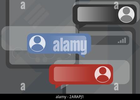 Chatbot messenger development and design. Vector illustration of call center, users support or service as a cloud concept Stock Vector