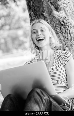 Need vacation. Work without stress. Fresh air concept. Find ways to relieve stress. Do better work simply taking it outside. Reduce stress at work. Nature relaxing environment. Stressful office life. Stock Photo