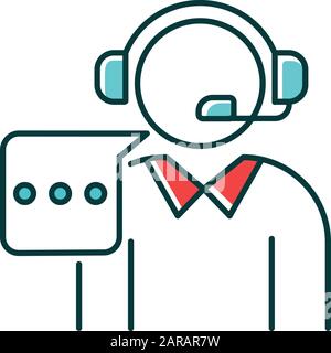 Customer support RGB color icon. Call, contact center. Telephone consultant. Phone operator. Online technical service. Helpline manager. Consultation. Stock Vector