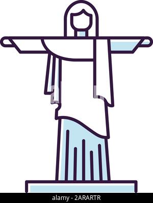 Christ the Redeemer blue RGB color icon. Brazilian sculpture. Cristo Redentor. Rio de Janeiro statue. Famous landmark. Christianity. Brazil architectu Stock Vector