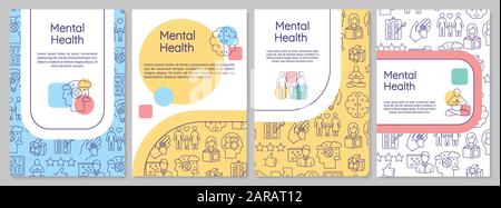 Mental health brochure template. Psychological wellness. Psychiatry flyer, booklet, leaflet print, cover design with linear icons. Vector layouts for Stock Vector