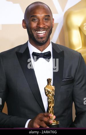 Hollywood, CA - Basketball player Kobe Bryant, winner of the Animated Short award for 'Dear Basketball'Â 'poses in the press room at the 90th Annual Academy Awards held at the Hollywood and Highland Center on March 4, 2018 in Hollywood. Pictured: Kobe Bryant BACKGRID USA 26 JANUARY 2020 BYLINE MUST READ: Image Press/BACKGRID USA:  1 310 798 9111/usasales@backgrid.com UK:  44 208 344 2007/uksales@backgrid.com * UK Clients - Pictures Containing Children Please Pixelate Face Prior To Publication * Editorial Usage Only Stock Photo