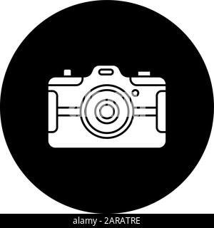 Digital still camera glyph icon. Photography tool. Portable recording gadget. Photoshoot. Technology. Handheld electronic mobile device. Vector white Stock Vector