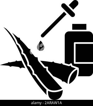 Facial serum black glyph icon. Plant based liquid. Healing botanical juice. Aloe vera extract. Essential oil. Healthy skincare. Silhouette symbol on w Stock Vector