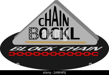 Block chain technology logo icon or sign. Vector illustration with lettering on white isolated background Stock Vector