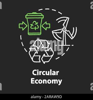 Circular economy chalk RGB color concept icon. Infinite industrial loop. Sustainability and recycling. Market development idea. Vector isolated chalkb Stock Vector