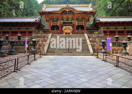 Japan landmark - Rinnoji Buddhist Temple in Nikko (a UNESCO World Heritage Site). Taiyu-in Mausoleum. Stock Photo