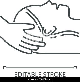 Physiotherapy pixel perfect linear icon. Hairloss treatment. Woman with alopecia therapy. Thin line customizable illustration. Contour symbol. Vector Stock Vector