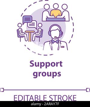 Support groups concept icon. Mutual help team. Psychological assistance organization. Therapeutic assistance idea thin line illustration. Vector isola Stock Vector