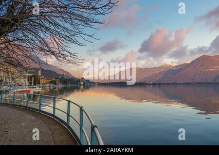 Wonderful view of Iseo lake from the city of Lovere,Bergamo,Lombardy Italy. Stock Photo