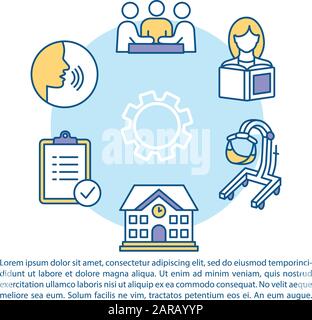 Specialized training program concept icon with text. Inclusive education. Exams preparation classes. PPT page vector template. Brochure, magazine, boo Stock Vector