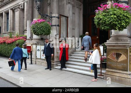 LONDON, UK - JULY 9, 2016: Mandarin Oriental Hyde Park luxury hotel in London, UK. It suffered a major fire right after its renovation was completed i Stock Photo