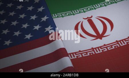 United States of America vs Iran, Iranian flags placed side by side. flame flags of America and Iran, Iranian. 3D illustration Stock Photo