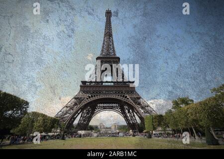 Paris - Eiffel Tower. Grungy style retro image. Stock Photo