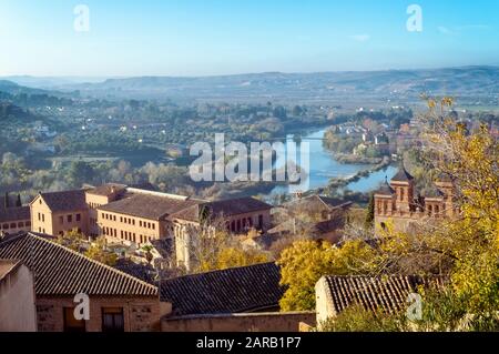 View of the Tagus river and valley from Toledo, in Castile-La Mancha, Spain Stock Photo