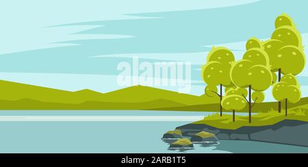 Summer landscape with lake Stock Vector