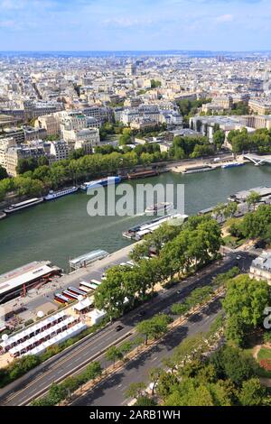 Paris cityscape - aerial view with river Seine. Stock Photo