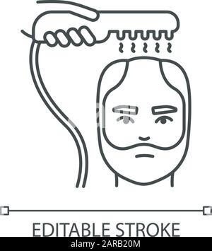 Alopecia treatment pixel perfect linear icon. Help with male baldness. Laser therapy. Thin line customizable illustration. Contour symbol. Vector isol Stock Vector