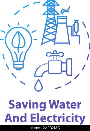Saving water and electricity concept icon. Responsible resource consumption. Efficient power usage and no waste. Ecology idea thin line illustration. Stock Vector